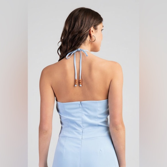 TWILIGHT STROLL BLUE HALTER NECK WIDE LEG JUMPSUIT - Picture 3 of 7